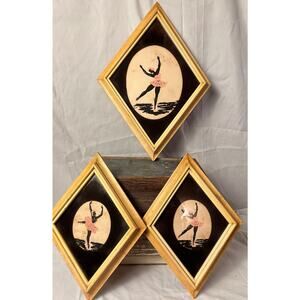 1940s Trio of Rola Ballerina Black and Pink Prints